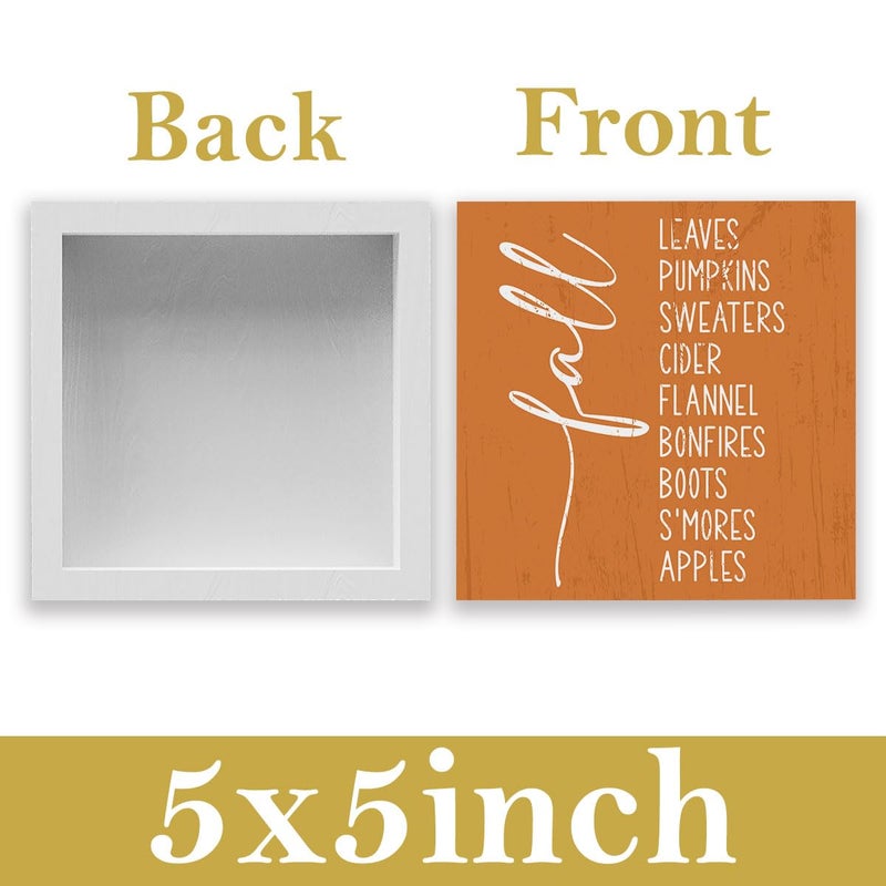 WRSUNT Rustic Autumn Quote Wood Box Sign  Farmhouse Fall Bucket List Artwork Decor  Autumn Thanksgiving Harvest Wooden Square Sign Desk Block Signs Home Shelf Office Decoration 5 x 5 Inches - Image 2