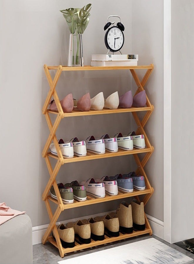 C&C Home 5-Tiers Perfect Storage Folding Bamboo Shoe Rack Shoe Storage Shelf Shoe Cabinet for Entryway Living Room Furniture 100x25x89 cm  - Image 1