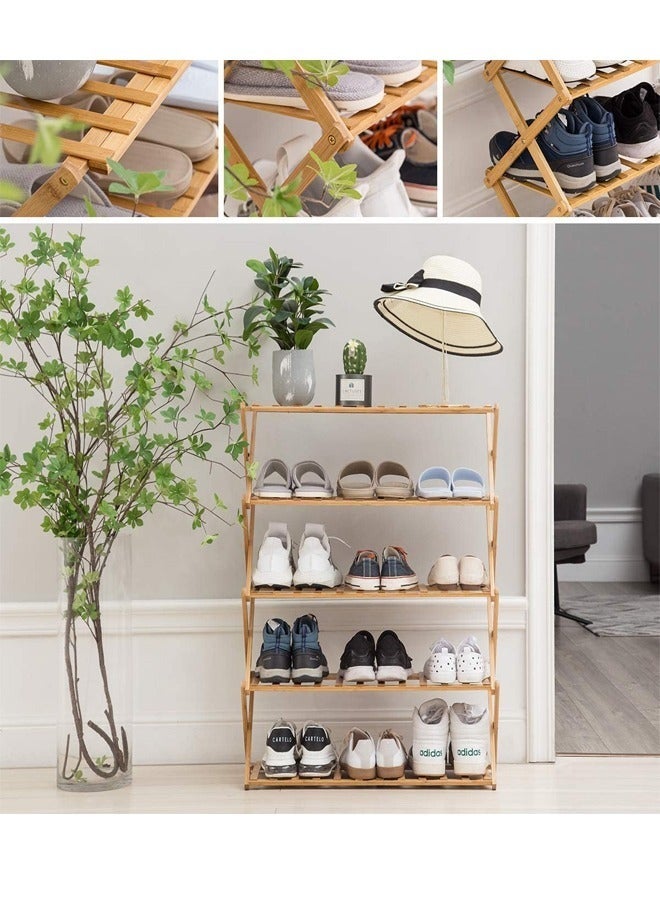 C&C Home 5-Tiers Perfect Storage Folding Bamboo Shoe Rack Shoe Storage Shelf Shoe Cabinet for Entryway Living Room Furniture 100x25x89 cm  - Image 5