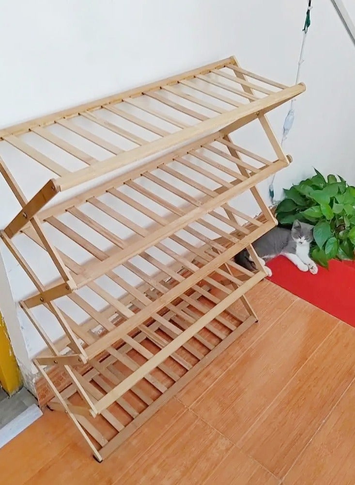 C&C Home 5-Tiers Perfect Storage Folding Bamboo Shoe Rack Shoe Storage Shelf Shoe Cabinet for Entryway Living Room Furniture 100x25x89 cm  - Image 2