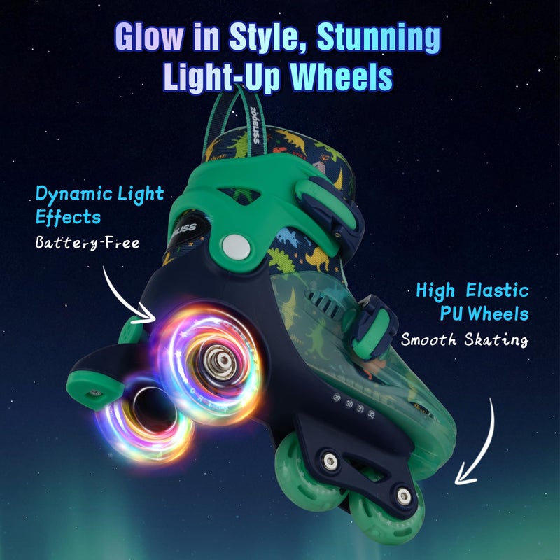 ZOOBLISS Kids Roller Skates for Beginners - ZOOBLISS Toddler Roller Skates for Boys Ages 3-7 with Light-Up Wheels & 4 Adjustable Sizes, Tri-Wheel Training Skates for Kids (Dino Blue) - Image 4