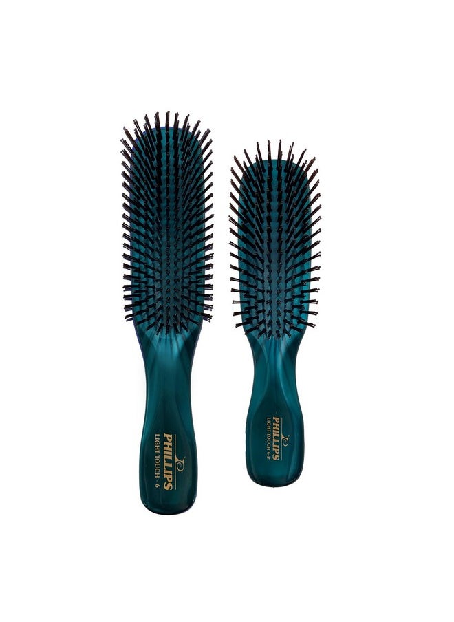 Phillips Brush - Light Touch 6 Emerald Green Hair Brush And Phillips Brush Light Touch 6 Purse Sized Emerald Green Combo Pack By Phillips Brush - Image 1