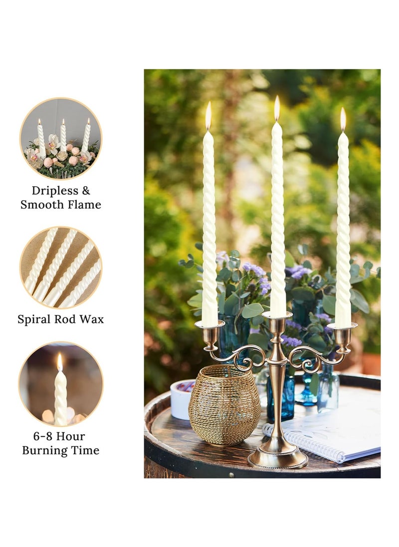 SIHIYA LIFE - Set of 12 Ivory Twisted Taper Candlesticks | 10 Inch (25cm) Tall Tapered Candles | Dripless Dinner Candle Sticks | Natural Wax with Cotton Wicks | 8 Hour Burn Time - Image 1
