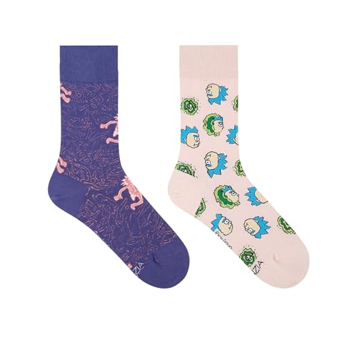 BALENZIA Rick & Morty by SocksXpress Men Quirky Crew Socks|Pack of 2 Pairs|Official Licensed Cartoon Network Merchandise|Combed Cotton|Bold Graphic Mid-Calf Length Socks for Fans & Everyday Style | Free Size - Image 1