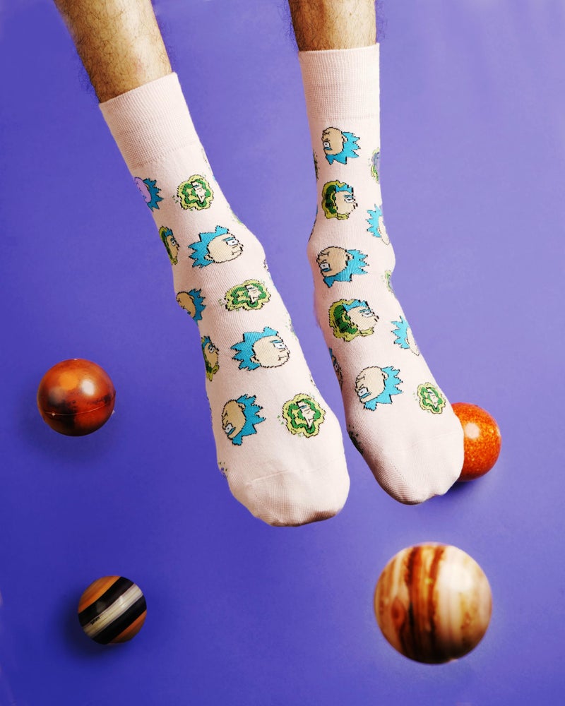 BALENZIA Rick & Morty by SocksXpress Men Quirky Crew Socks|Pack of 2 Pairs|Official Licensed Cartoon Network Merchandise|Combed Cotton|Bold Graphic Mid-Calf Length Socks for Fans & Everyday Style | Free Size - Image 3