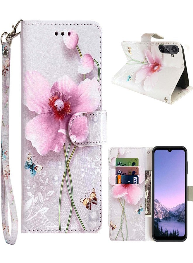 جانكالم جراب JanCalm لهاتف Galaxy A15 5G، بتصميم زهري لطيف، جراب نسائي وبناتي لهاتف Samsung Galaxy A15 5G [حزام معصم][فتحات للبطاقات والنقود][مسند] غطاء قلاب من الجلد الصناعي (زهرة لؤلؤية) - Image 1
