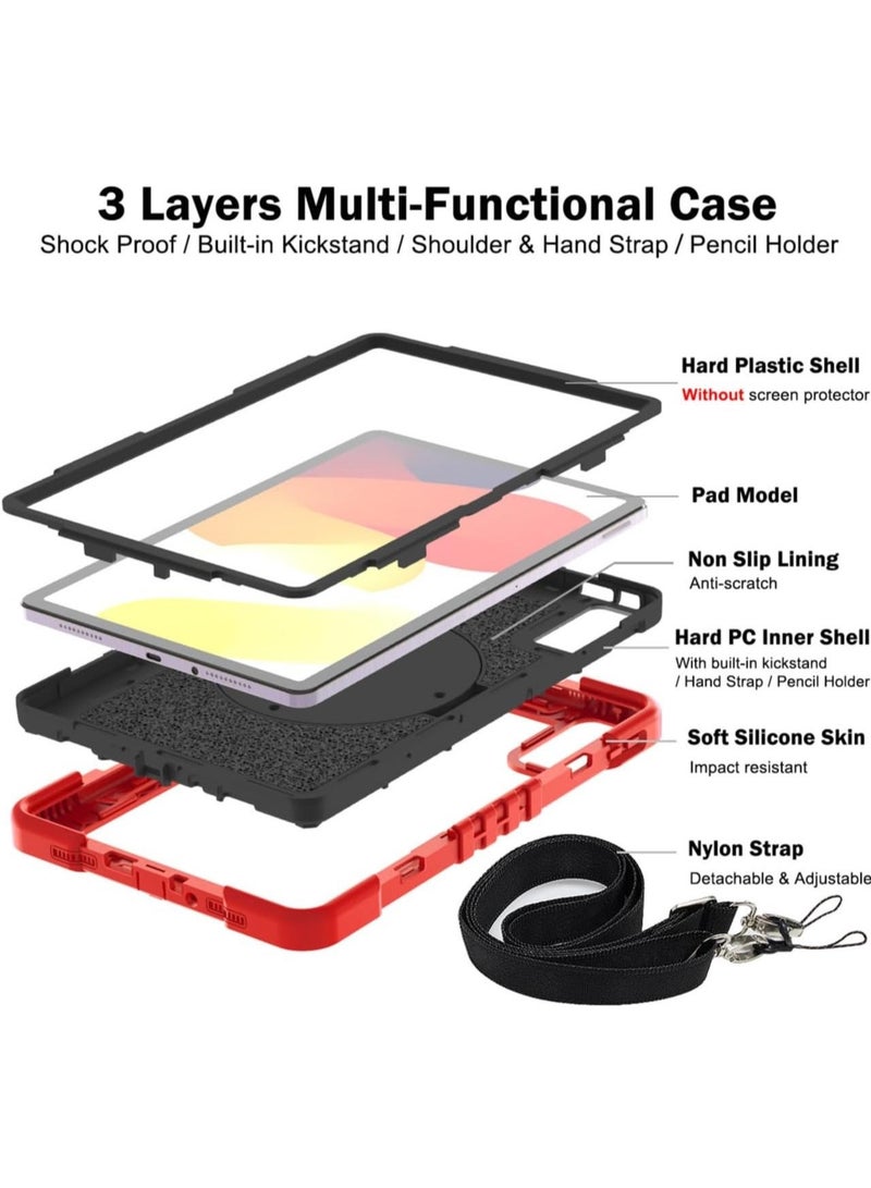 Shockproof Case Compatible with Redmi pad SE 11-inch 2023, Heavy-duty Rugged Case with Handle Grip/shoulder Strap Stabilized Bracket Silicone Case - Image 3
