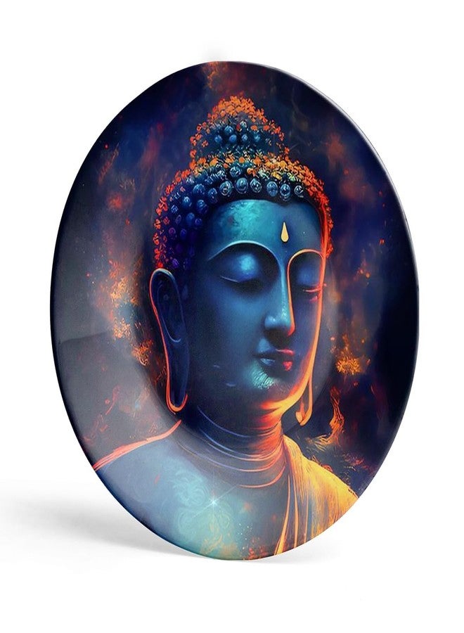 Clapcart Ceramic Decorative Wall and Table Top Printed Plate/Platter with Stand and Hook, for Living Room, Home, Hotel and Office (Multicolor Gautam Buddha Art Print, Size 10 x 10 inches Plate) - Image 1