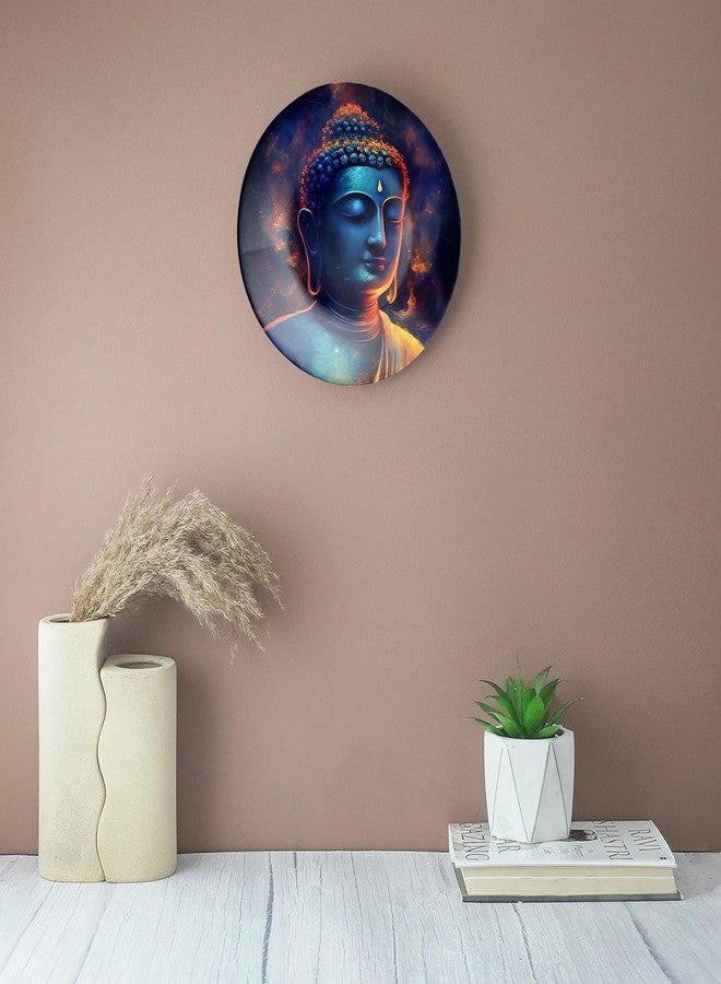 Clapcart Ceramic Decorative Wall and Table Top Printed Plate/Platter with Stand and Hook, for Living Room, Home, Hotel and Office (Multicolor Gautam Buddha Art Print, Size 10 x 10 inches Plate) - Image 2