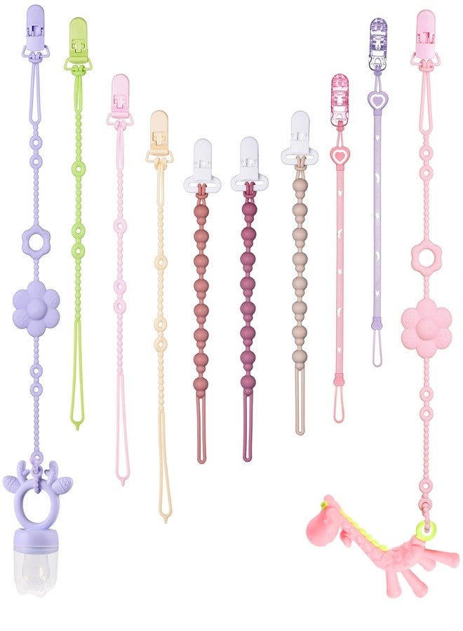 Tamhoo Pacifier Clips & Toy Straps 2-in-1 Combo: 10 Pack with Locking Clips | Extra Long Tethers for Stroller/Car Seat Toys + Short Leashes for Baby Pacifiers & Teethers | BPA Free Silicone (Multicolor 2) - Image 1