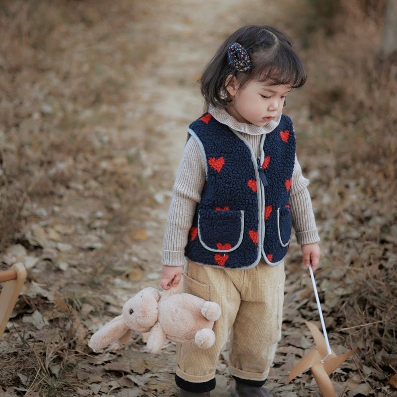 Boys' And Girls' Faux Lamb Fur Vest Thickened Soft Glutinous Hooded Jacket Children'S Warm Western Style Jumpsuit - Image 3