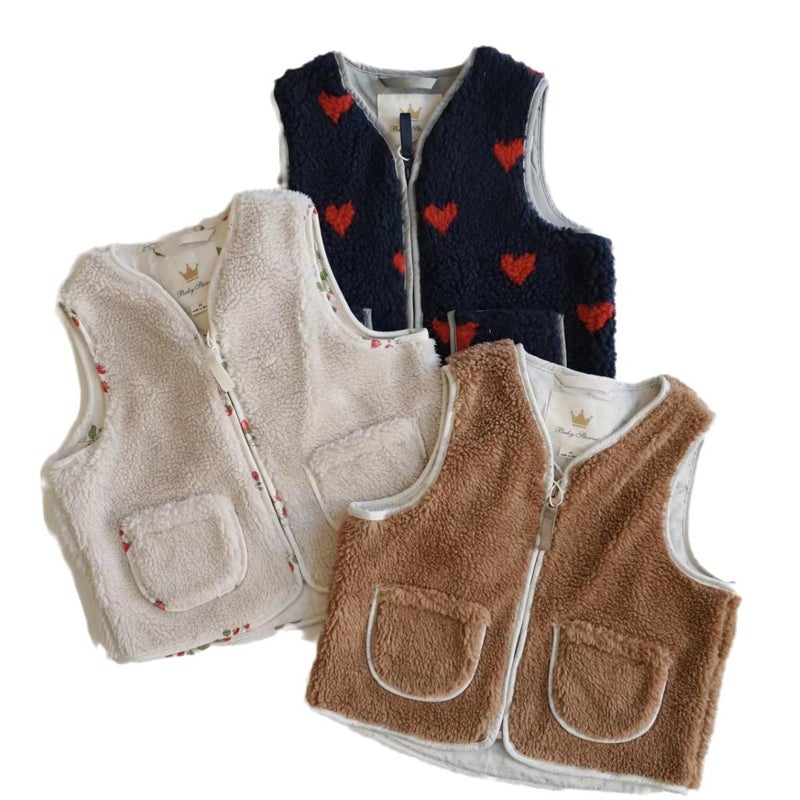 Boys' And Girls' Faux Lamb Fur Vest Thickened Soft Glutinous Hooded Jacket Children'S Warm Western Style Jumpsuit - Image 5