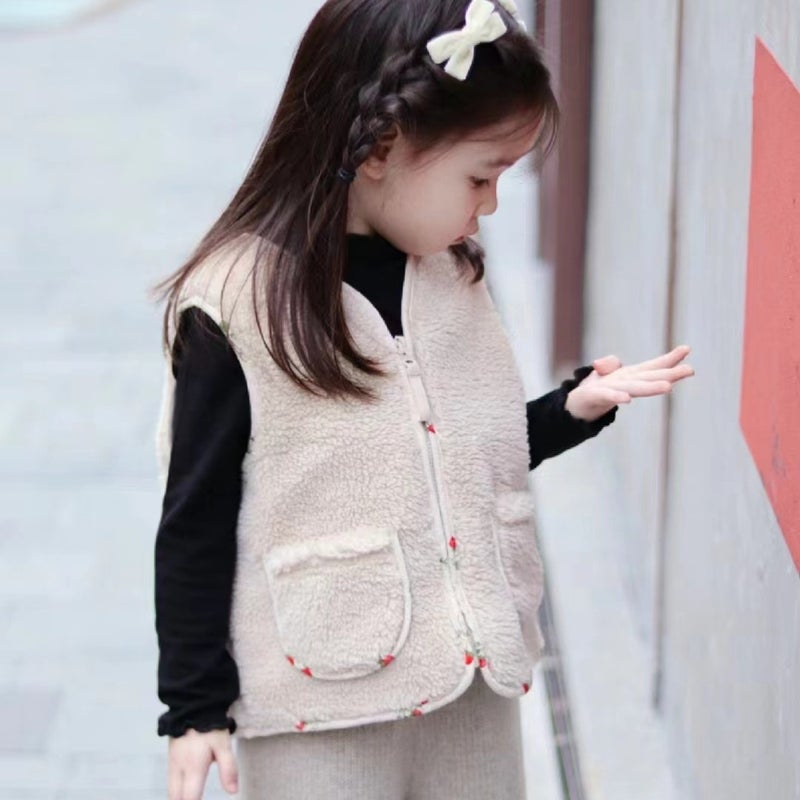 Boys' And Girls' Faux Lamb Fur Vest Thickened Soft Glutinous Hooded Jacket Children'S Warm Western Style Jumpsuit - Image 2