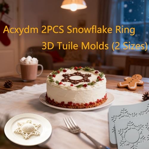 Acxydm 2PCS Christmas Snowflake Molds,Tuile Molds Silicone Baking Mold,Fondant Chocolate Molds Set with Silicone Snowflake Mold and 3D Candy Lace Mould for Making Sugar Craft,Cupcakes - Image 2