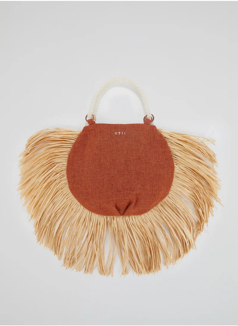 0711 Tbilisi Orange Pearl Beaded Handle Ani Tote Bag