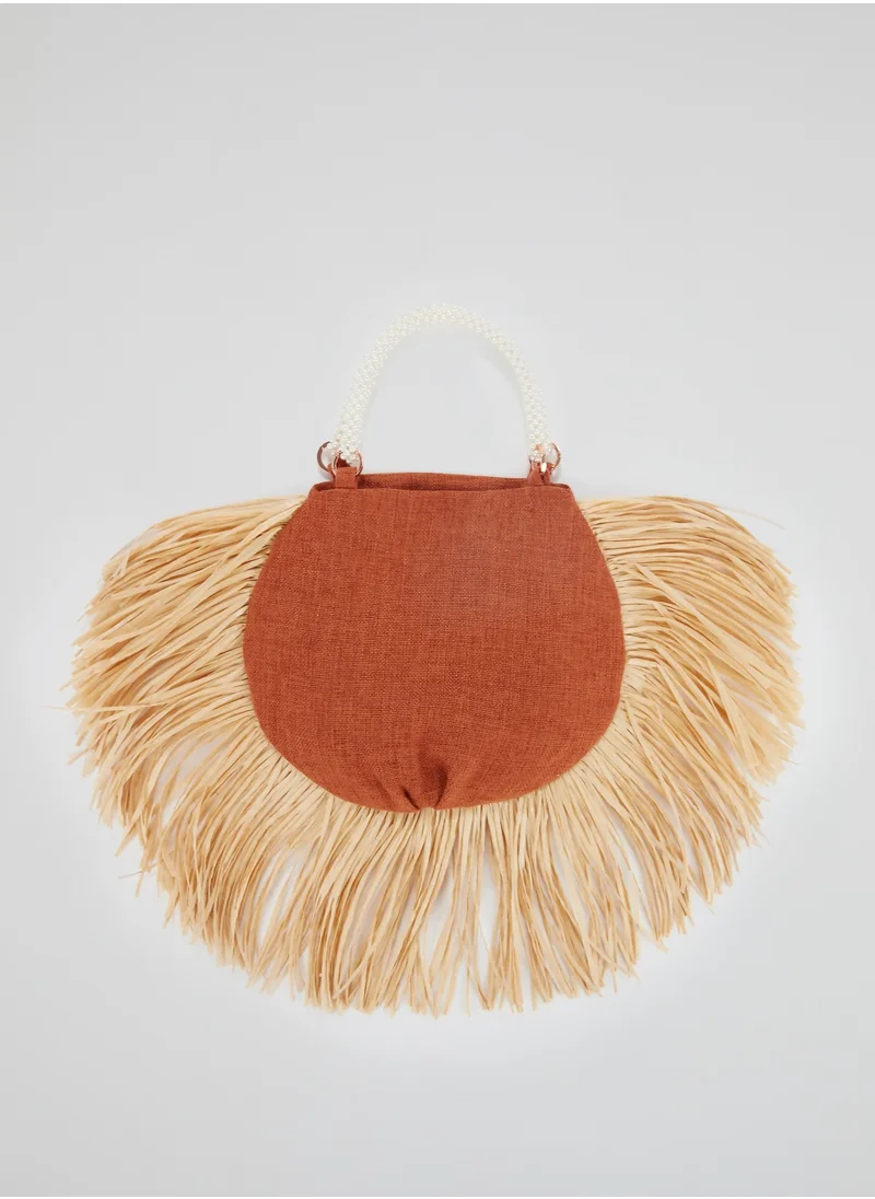0711 Tbilisi Orange Pearl Beaded Handle Ani Tote Bag