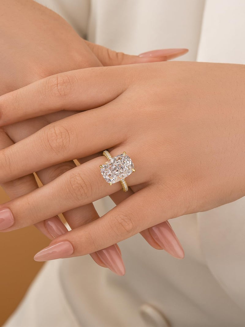 RODIFFY 4CT/7CT Elongated Cushion Cut Engagement Ring for Women, S925 Silver 5A Grade Cubic Zirconia Promise Rings (Golden(7CT), 5) - Image 5