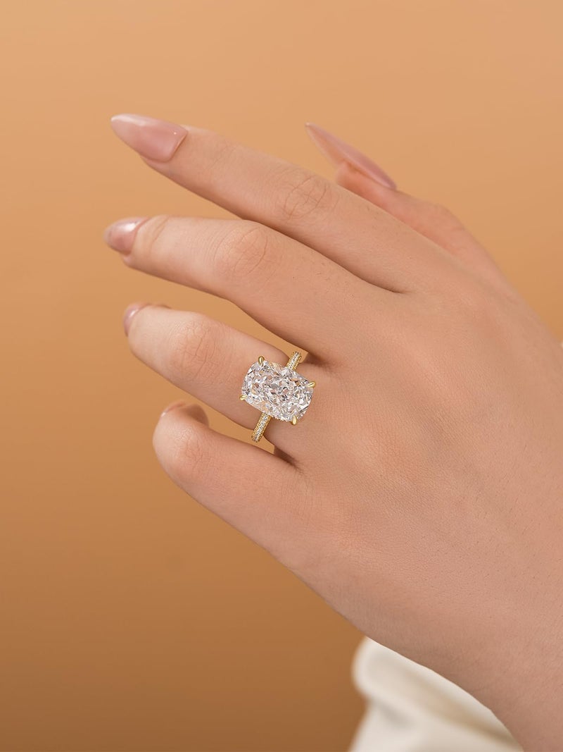 RODIFFY 4CT/7CT Elongated Cushion Cut Engagement Ring for Women, S925 Silver 5A Grade Cubic Zirconia Promise Rings (Golden(7CT), 5) - Image 3