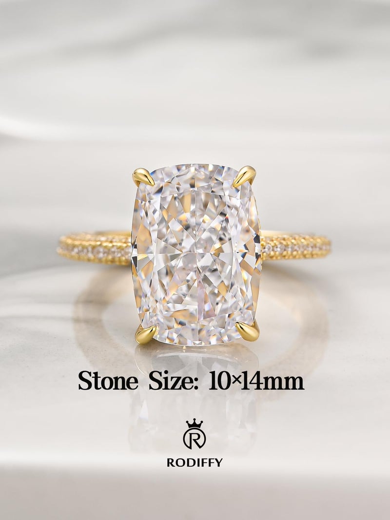 RODIFFY 4CT/7CT Elongated Cushion Cut Engagement Ring for Women, S925 Silver 5A Grade Cubic Zirconia Promise Rings (Golden(7CT), 5) - Image 2