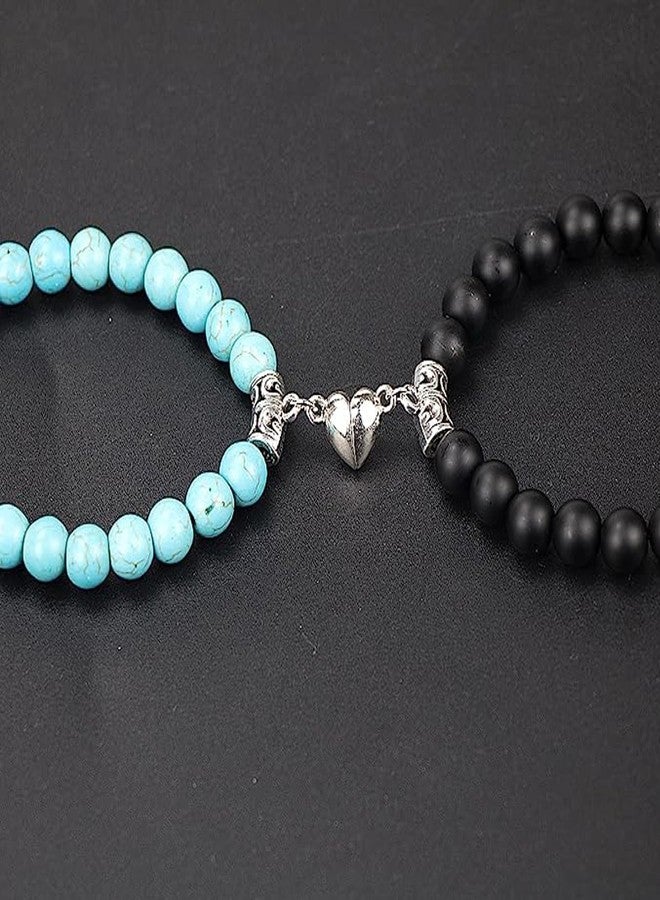 Thrillz Valentine Gift For Girlfriend Couple Bracelet For Men Women Beads Natural Stone Megnetic Heart Couple Bracelet Love Gifts With Golden Flower Jewellery - Image 4