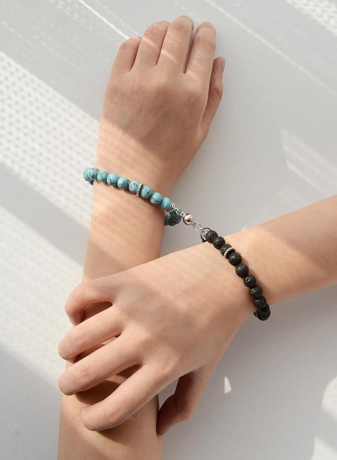 Thrillz Valentine Gift For Girlfriend Couple Bracelet For Men Women Beads Natural Stone Megnetic Heart Couple Bracelet Love Gifts With Golden Flower Jewellery - Image 3