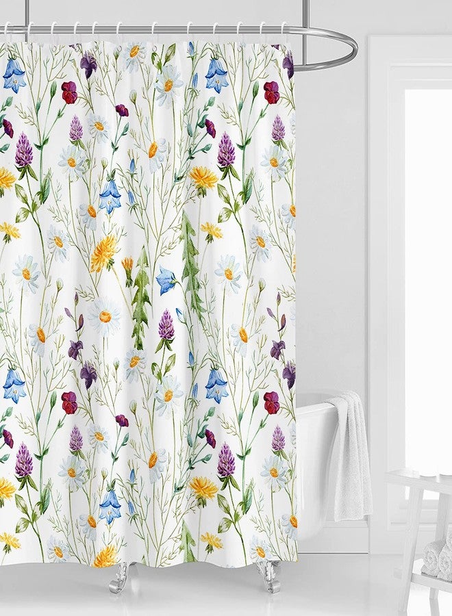 Kikiry Vintage Cottagecore Floral Shower Curtain, Watercolor Wildflower Botanical Garden Pattern, Spring Blooming Nature Design for Bathroom, Quick-Dry Polyester Fabric with 12 Hooks, (60" W x 72" L) - Image 1