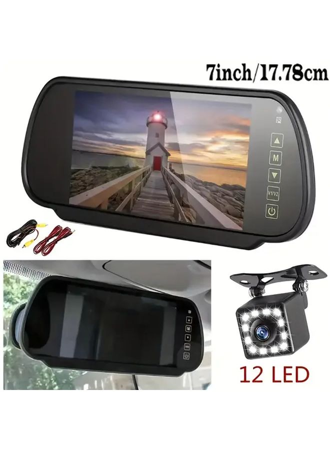 شاشة عرض LCD TFT مقاس 7 بوصات مع كاميرا رؤية ليلية خلفية تعمل بـ 12 مصباح LED، مناسبة لسيارات الدفع الرباعي والمركبات الترفيهية - Image 1