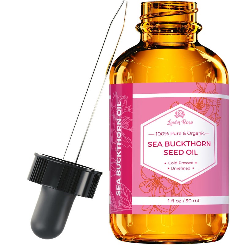 Leven Rose Leven Rose Sea Buckthorn Seed Oil, 100% Pure Unrefined Cold Pressed Anti Aging Acne Treatment for Hair Skin and Nails (1 oz)