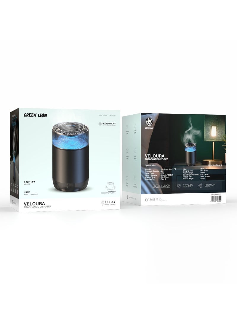 جرين ليون معطر جو فيلورا مع 4 أوضاع رش ومدة عمل 4 ساعات / معطر جو متعدد الأوضاع / معطر جو ببطارية 800 مللي أمبير في الساعة / إضاءة جو / رش 1000 مرة - أسود  - Image 3