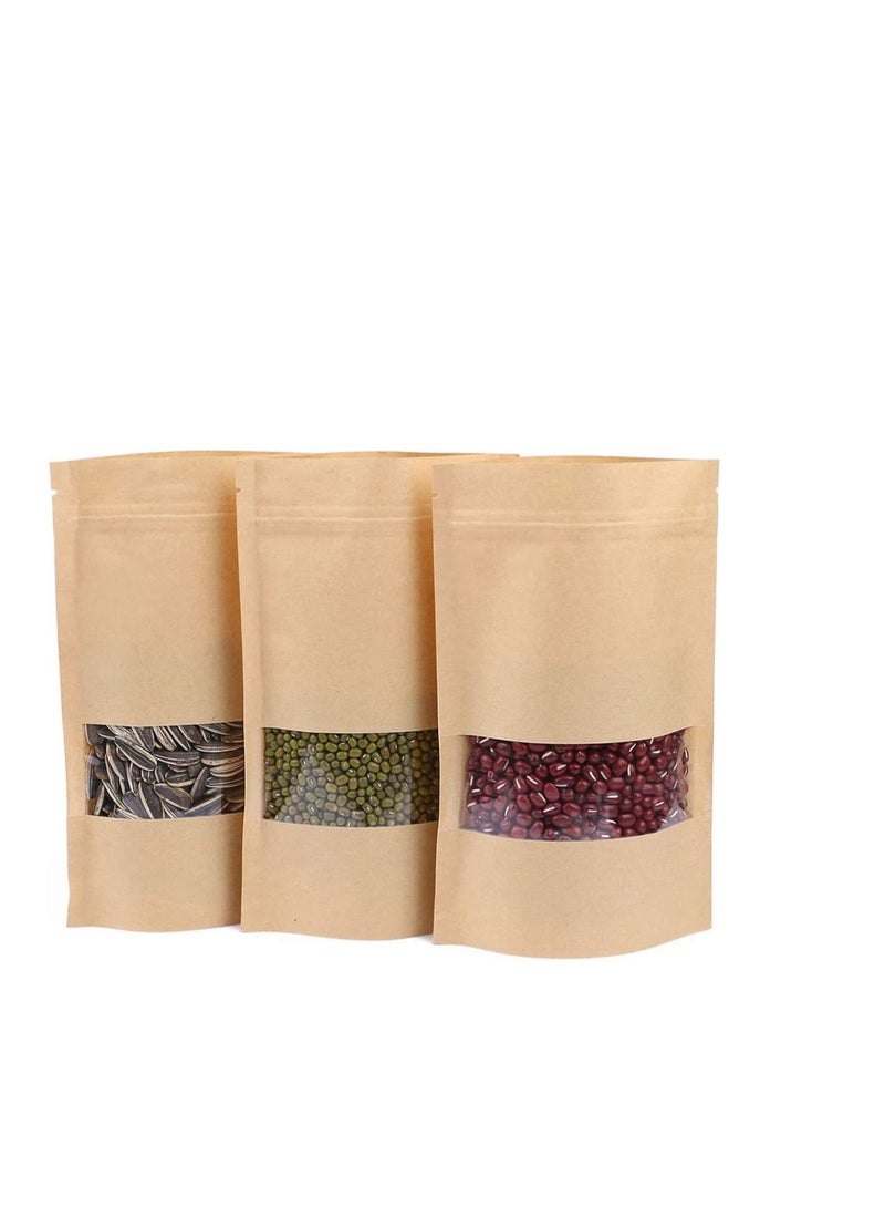 Kraft Paper Pouch 25Pcs Stand Up Food Bag, Reusable Kraft Paper Pouch with Transparent Window for Nuts, Coffee Beans, Tea Leaves, Spices - Image 5