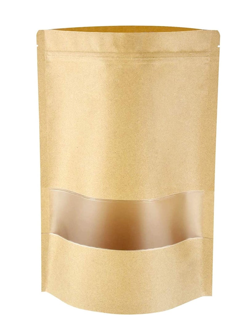 Kraft Paper Pouch 25Pcs Stand Up Food Bag, Reusable Kraft Paper Pouch with Transparent Window for Nuts, Coffee Beans, Tea Leaves, Spices - Image 1