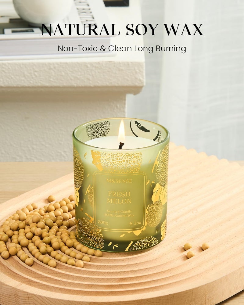 M&SENSE Naturally Scented Vegan Soy Candles, Fresh Melon Scented Candles, 8.1oz Long Burning 42-Hour Burn Time,Home Fragrance for Air Purifying, Relaxing, Gift Ideas for Moms & Dads - Image 2