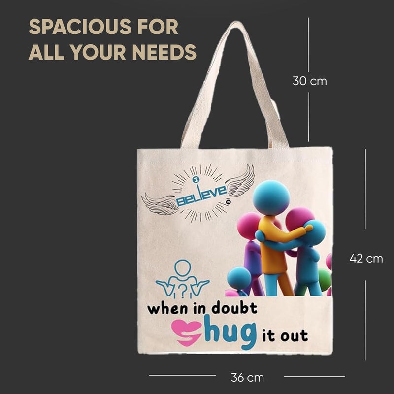 STRUTT Foldable Canvas Tote Bag for Women, Tote Bag for College Girls,100% Organic Cotton Reusable Shopping Bag for Grocery, Eco-Friendly Multi-Purpose Bag for Travel & Daily Use- in Hugs - Image 4