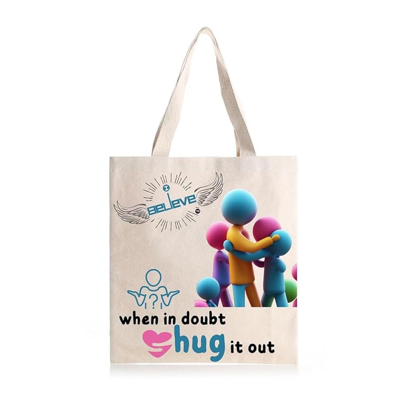 STRUTT Foldable Canvas Tote Bag for Women, Tote Bag for College Girls,100% Organic Cotton Reusable Shopping Bag for Grocery, Eco-Friendly Multi-Purpose Bag for Travel & Daily Use- in Hugs - Image 1