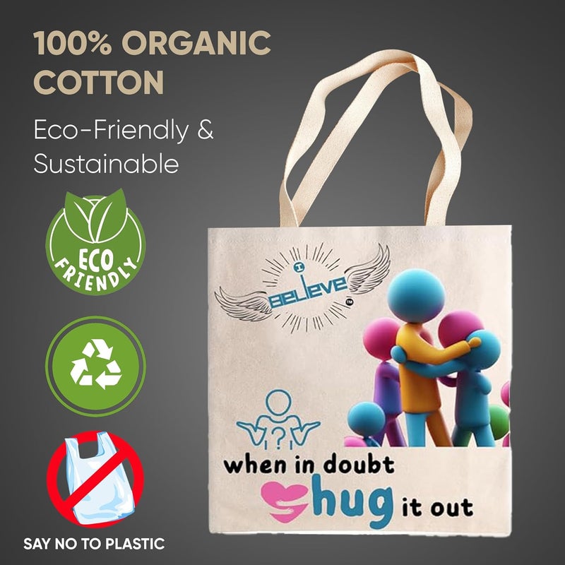 STRUTT Foldable Canvas Tote Bag for Women, Tote Bag for College Girls,100% Organic Cotton Reusable Shopping Bag for Grocery, Eco-Friendly Multi-Purpose Bag for Travel & Daily Use- in Hugs - Image 5