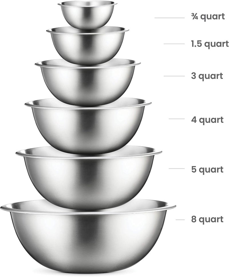 Fine Dine Stainless Steel Mixing Bowls Set, Dishwasher Safe, Up To 8 Quart Metal Mixing Bowls For Kitchen, Nesting, Large, Small, Big Food Prep, Cooking, Baking - Image 2