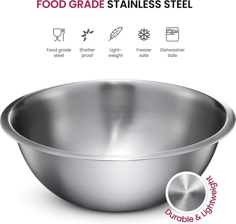 Fine Dine Stainless Steel Mixing Bowls Set, Dishwasher Safe, Up To 8 Quart Metal Mixing Bowls For Kitchen, Nesting, Large, Small, Big Food Prep, Cooking, Baking - Image 3
