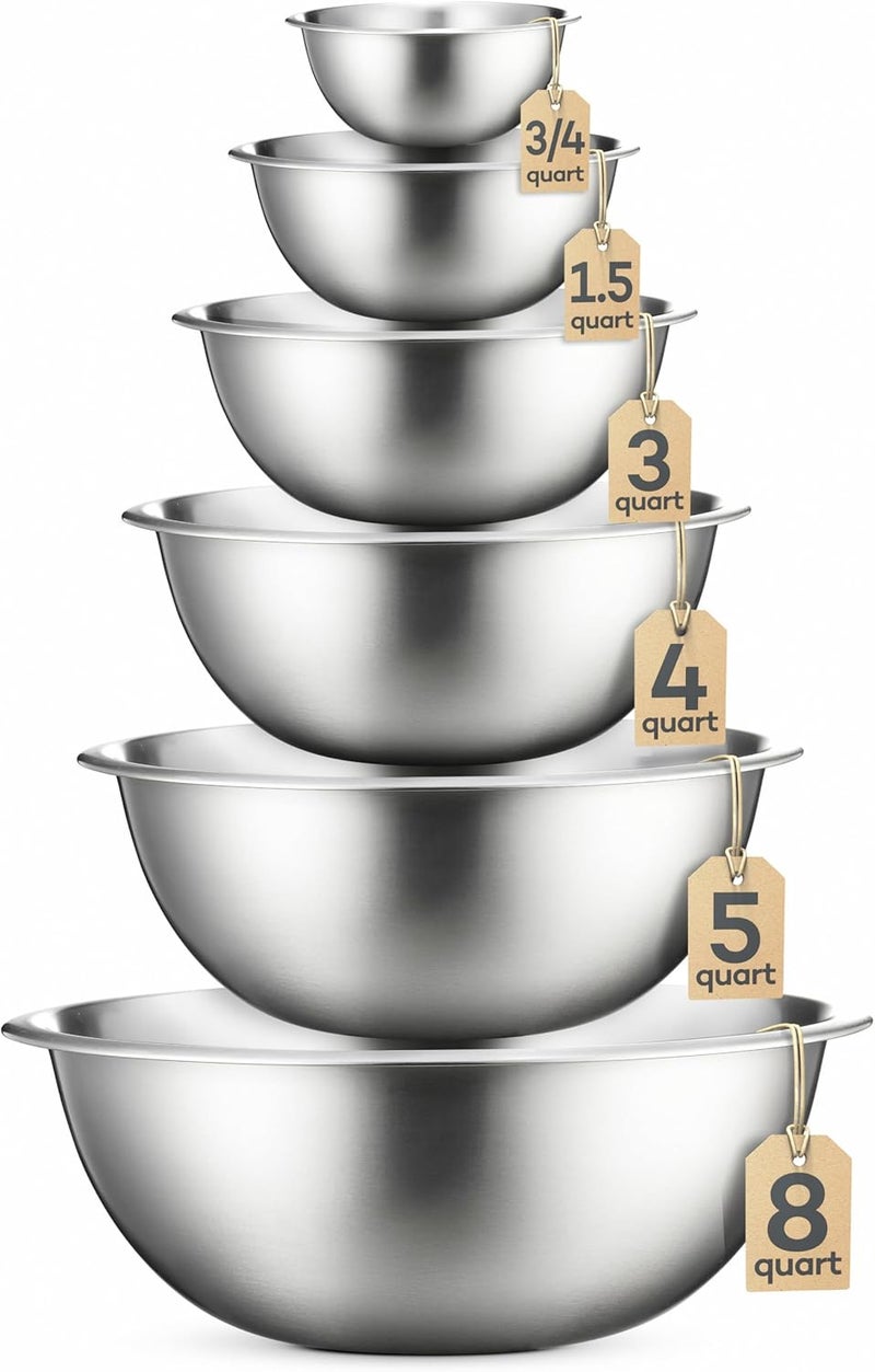 Fine Dine Stainless Steel Mixing Bowls Set, Dishwasher Safe, Up To 8 Quart Metal Mixing Bowls For Kitchen, Nesting, Large, Small, Big Food Prep, Cooking, Baking - Image 1