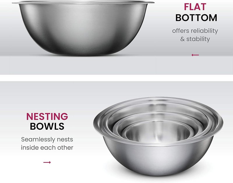 Fine Dine Stainless Steel Mixing Bowls Set, Dishwasher Safe, Up To 8 Quart Metal Mixing Bowls For Kitchen, Nesting, Large, Small, Big Food Prep, Cooking, Baking - Image 4