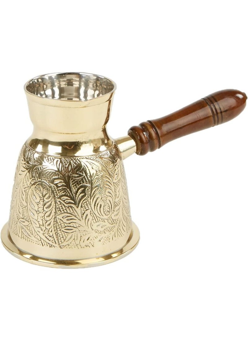 QUESERA وعاء قهوة نحاسي على الطراز التركي بمقبض خشبي  - Image 1