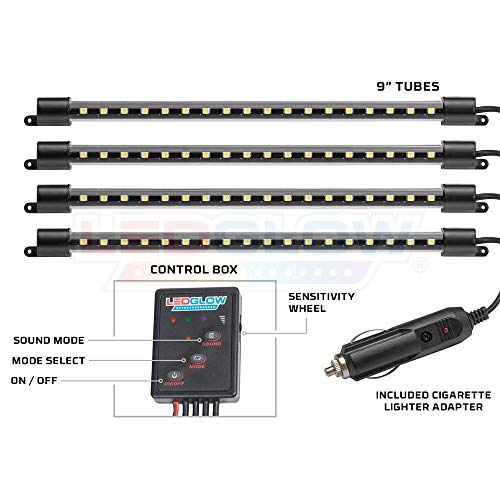 LEDGlow 4pc Blue LED Interior Footwell Underdash Neon Lighting Kit for Cars & Trucks - 7 Unique Patterns - Music Mode - 8 Brightness Levels - Auto Illumination - Includes Cigarette Power Adapter - Image 2