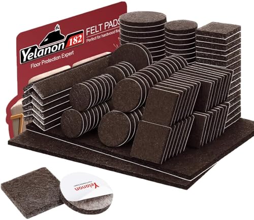 Yelanon Felt Furniture Pads -182 Pcs Premium Felt Pads for Chair Legs Furniture, Floor Protectors for Hardwood Floors, Brown - Image 1