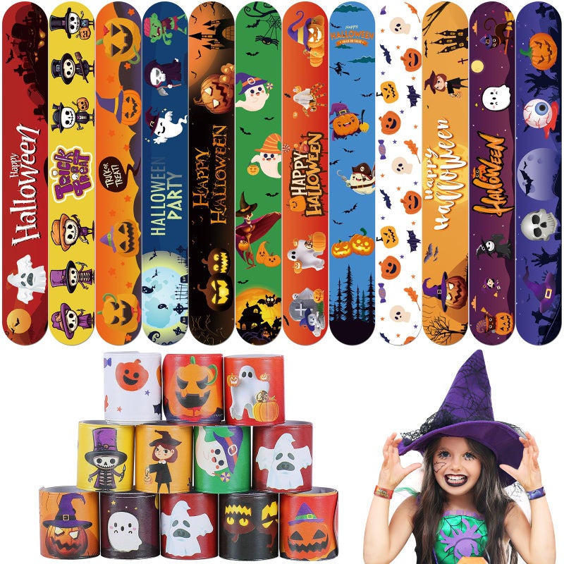 Genuvi Halloween Slap Bracelets 36 PCS Bulk Halloween Party Favors for Kids Pumpkin Ghost Snap Bracelet Party Supplies Goodie Bag Fillers Stuffers Student Classroom Prizes Toys Halloween Gifts for Girls Boys - Image 2