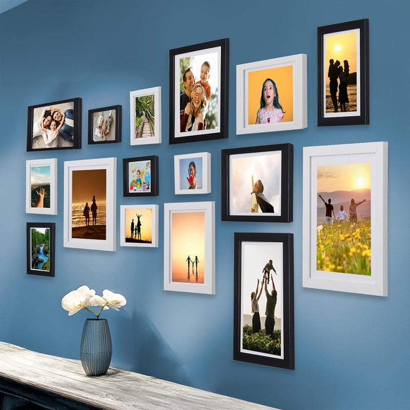 Dev Aastha Photo Frame Set of 16 Individual Wall Photo Frames/Wall Hanging For Home and Office Decoration Sizes (8 x 12, 8 x 10, 5 x 7, 4 x 6) (Black and White) - Image 2