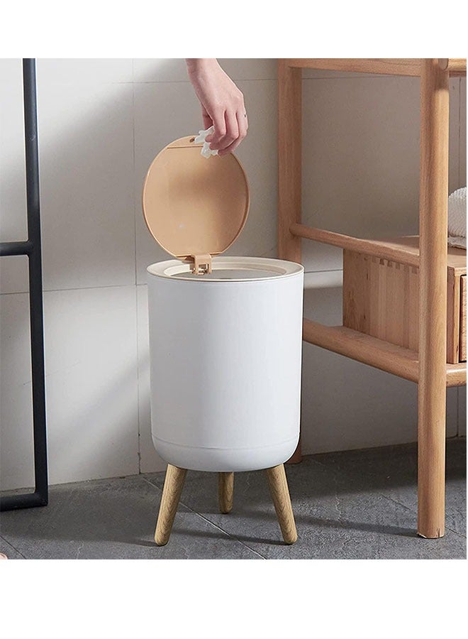 7 L / 1.8 Gallon Round Trash Can with Lid, Small Bathroom Garbage Can with Pop-Up Lid, Dog Proof Trash Can, Waste Basket for Bedroom, Kitchen, Living Room, Office (White) - Image 3