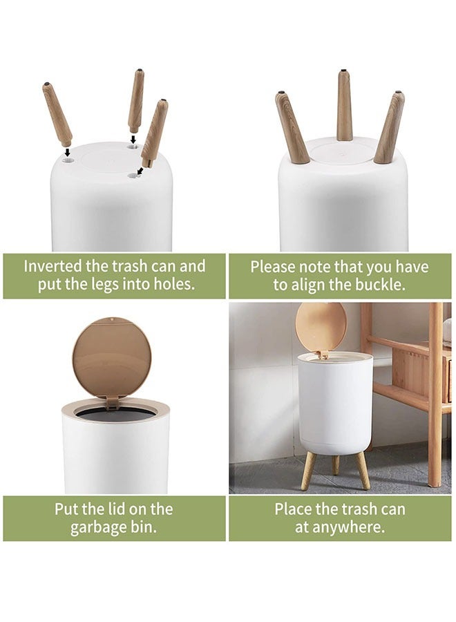 7 L / 1.8 Gallon Round Trash Can with Lid, Small Bathroom Garbage Can with Pop-Up Lid, Dog Proof Trash Can, Waste Basket for Bedroom, Kitchen, Living Room, Office (White) - Image 4