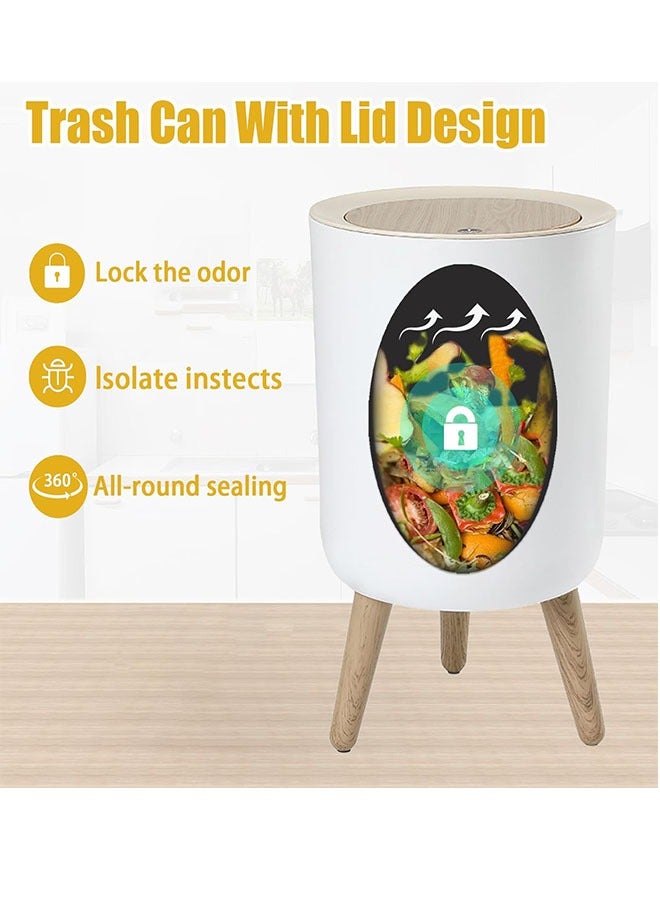 7 L / 1.8 Gallon Round Trash Can with Lid, Small Bathroom Garbage Can with Pop-Up Lid, Dog Proof Trash Can, Waste Basket for Bedroom, Kitchen, Living Room, Office (White) - Image 5