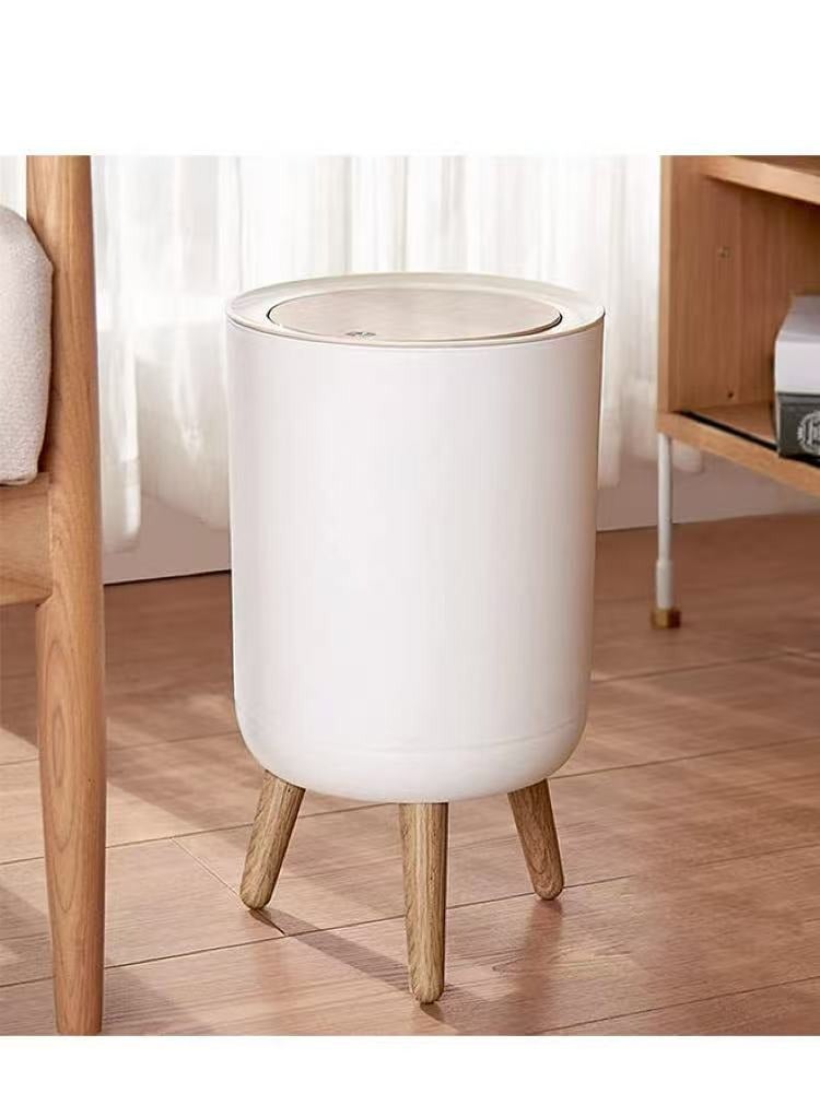 7 L / 1.8 Gallon Round Trash Can with Lid, Small Bathroom Garbage Can with Pop-Up Lid, Dog Proof Trash Can, Waste Basket for Bedroom, Kitchen, Living Room, Office (White) - Image 1