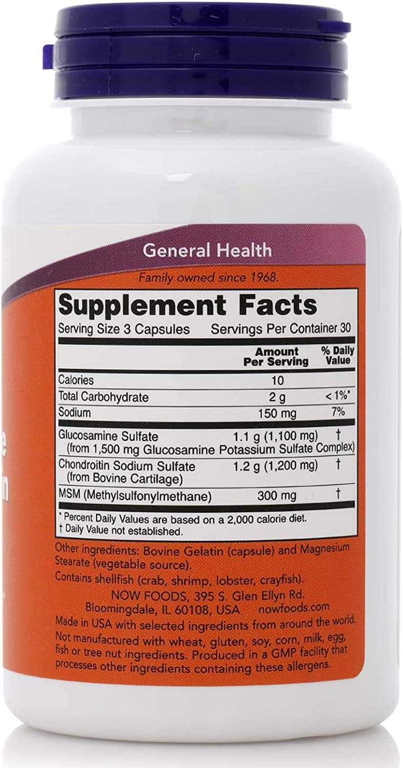 ناو Now Foods Glucosamine And Chondroitin With MSM, 90 Capsules, 200 Grams - Image 4