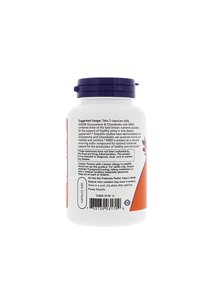 ناو Now Foods Glucosamine And Chondroitin With MSM, 90 Capsules, 200 Grams - Image 3